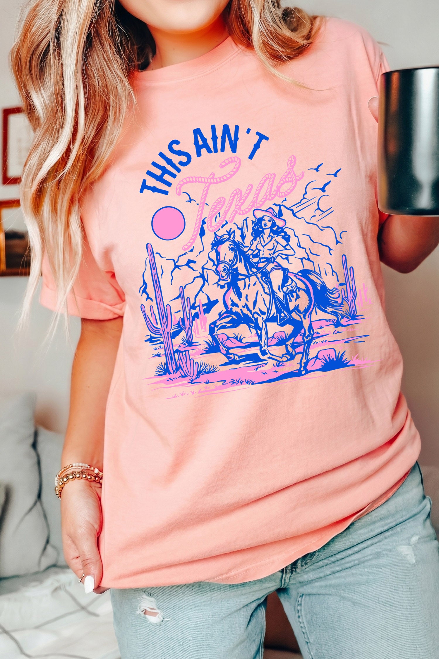 Pink THIS AINT Texas Western Cowgirl Graphic T Shirt
