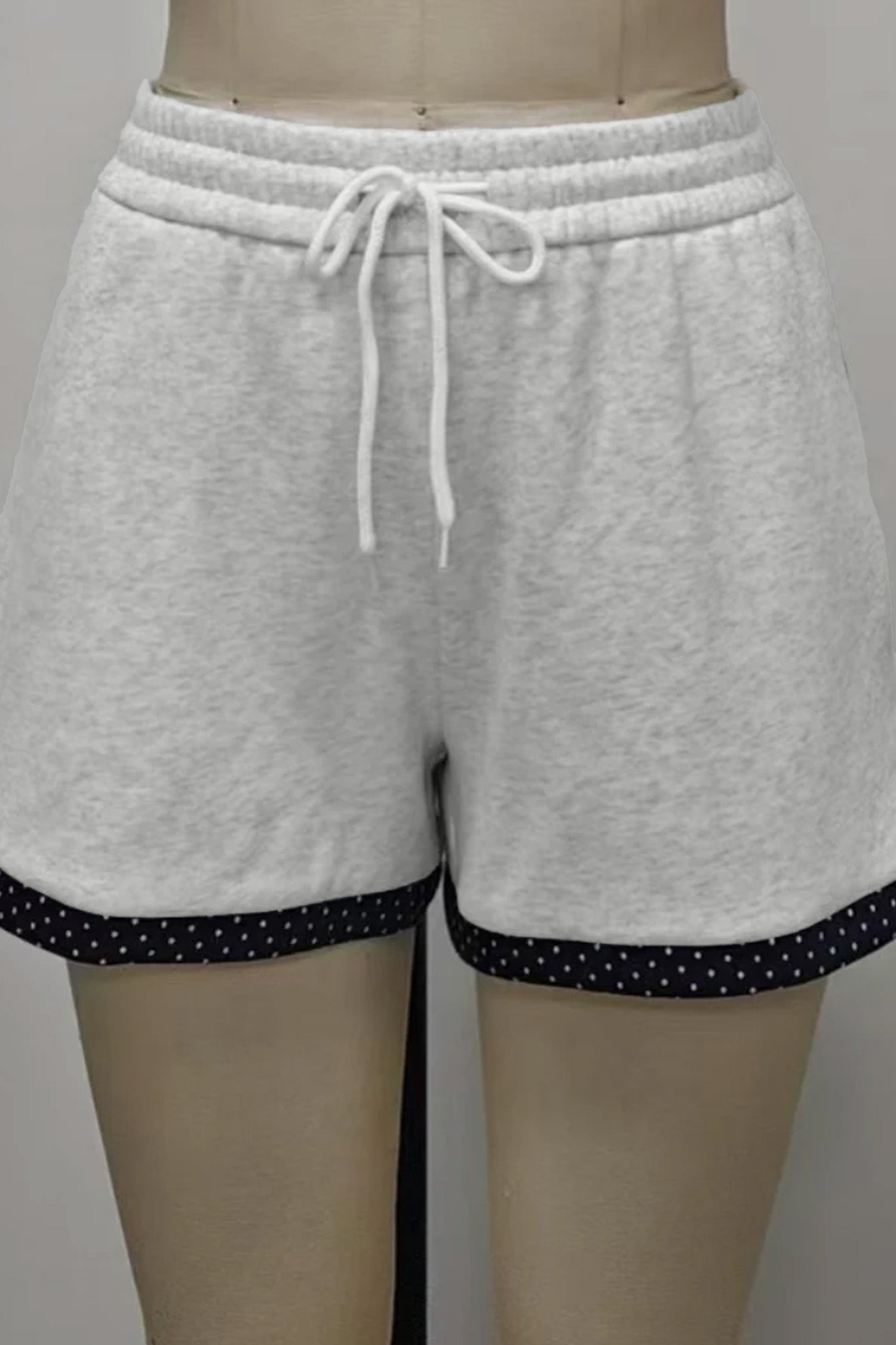 Light Grey Polka Dot Patchwork Mock Neck Pullover Casual Shorts Set