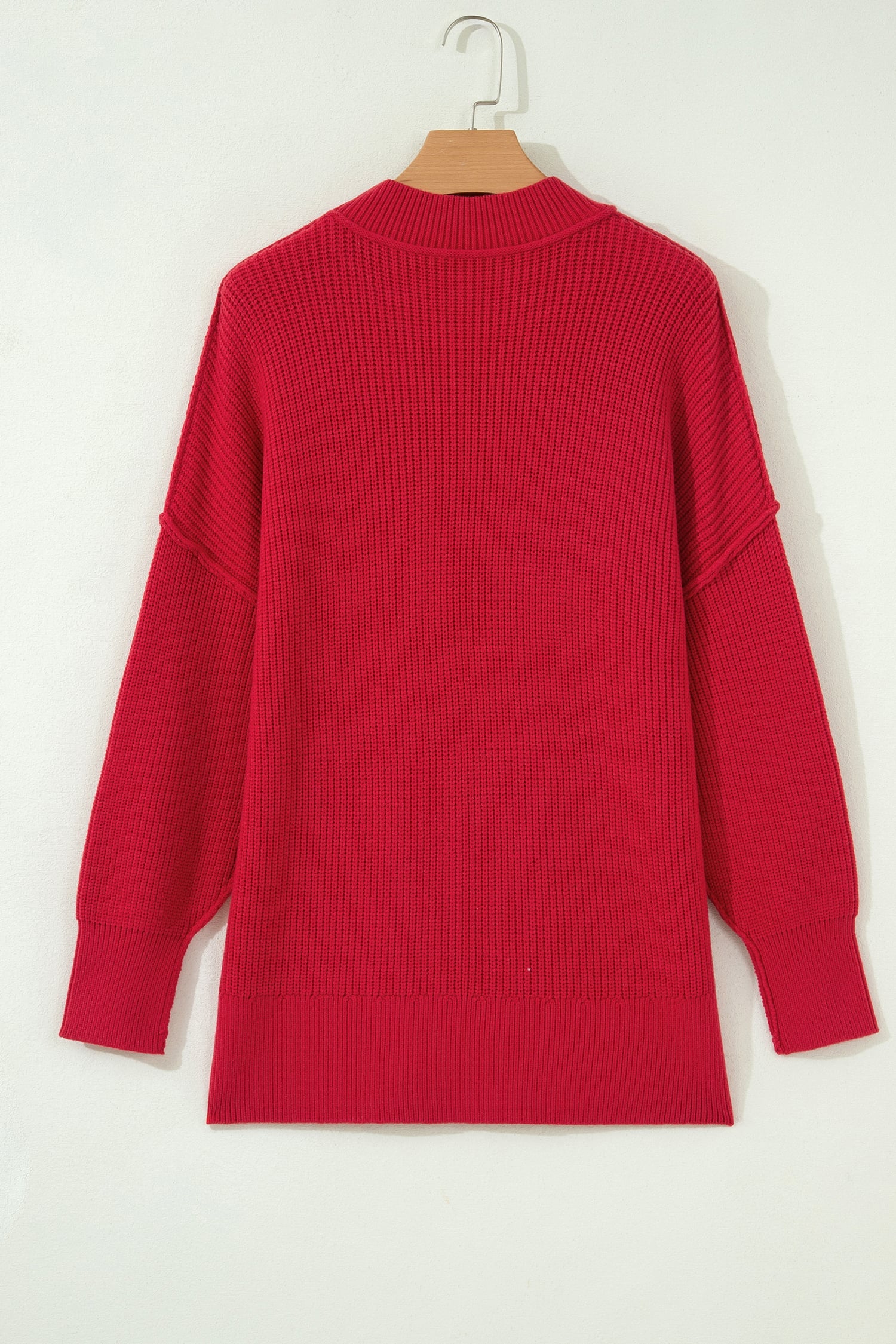 Red Dahlia Long Sleeve Ribbed Knit Stand Neck Regular Fit Sweater