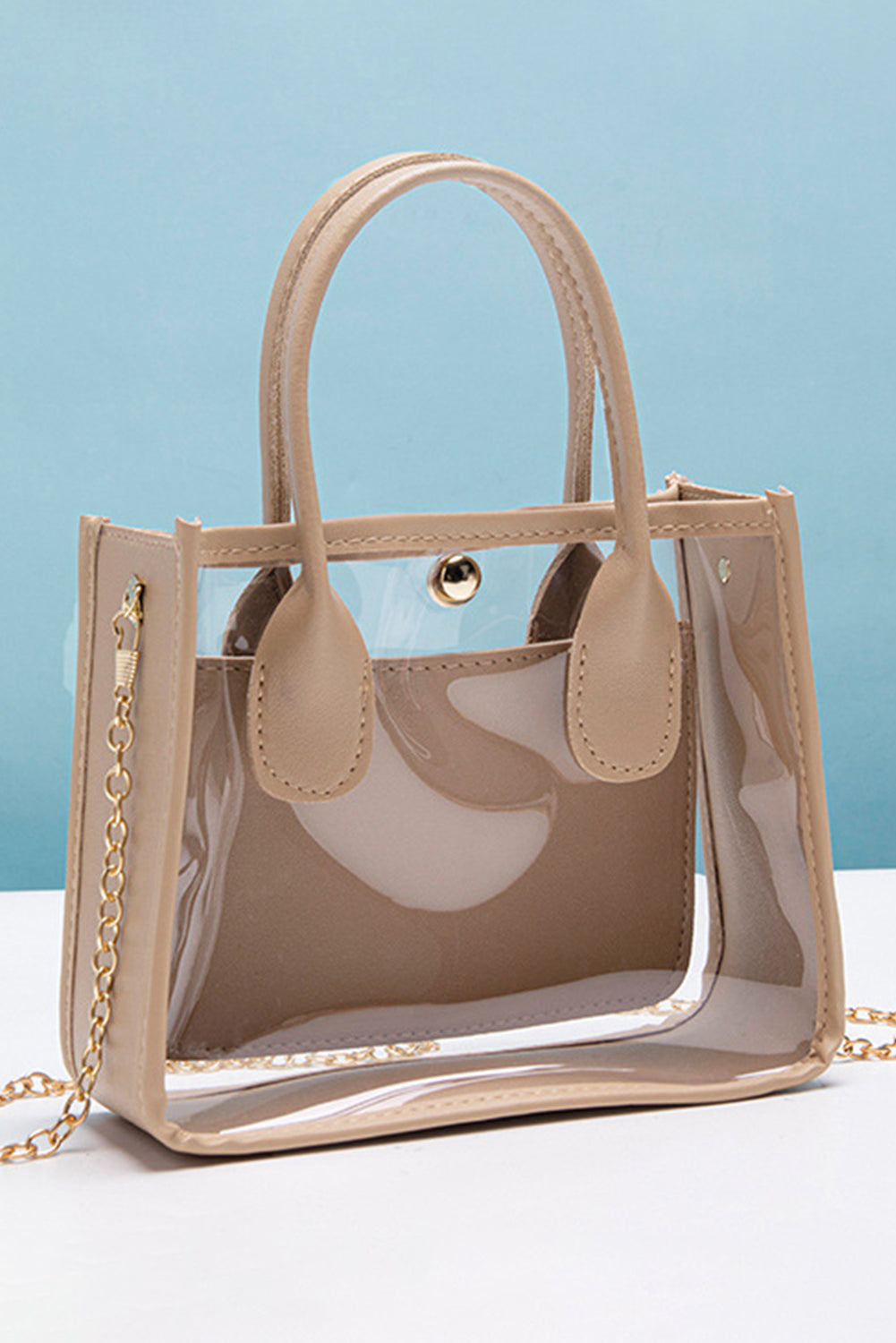 Parchment PVC PU Leather Patchwork Chain Strap Shoulder Bag