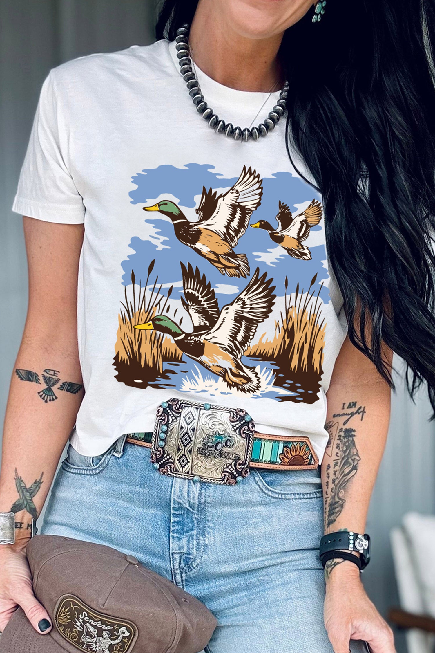 White Wild Duck Printed Nature Aesthetic Tee