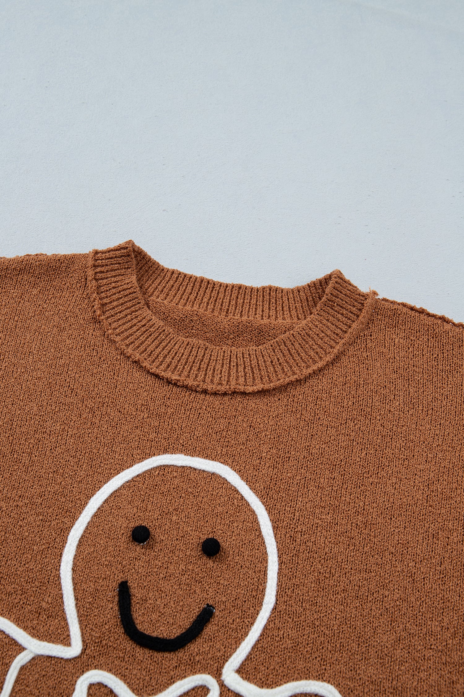 Brown Oversized Drop Shoulder Round Neck Christmas Sweater