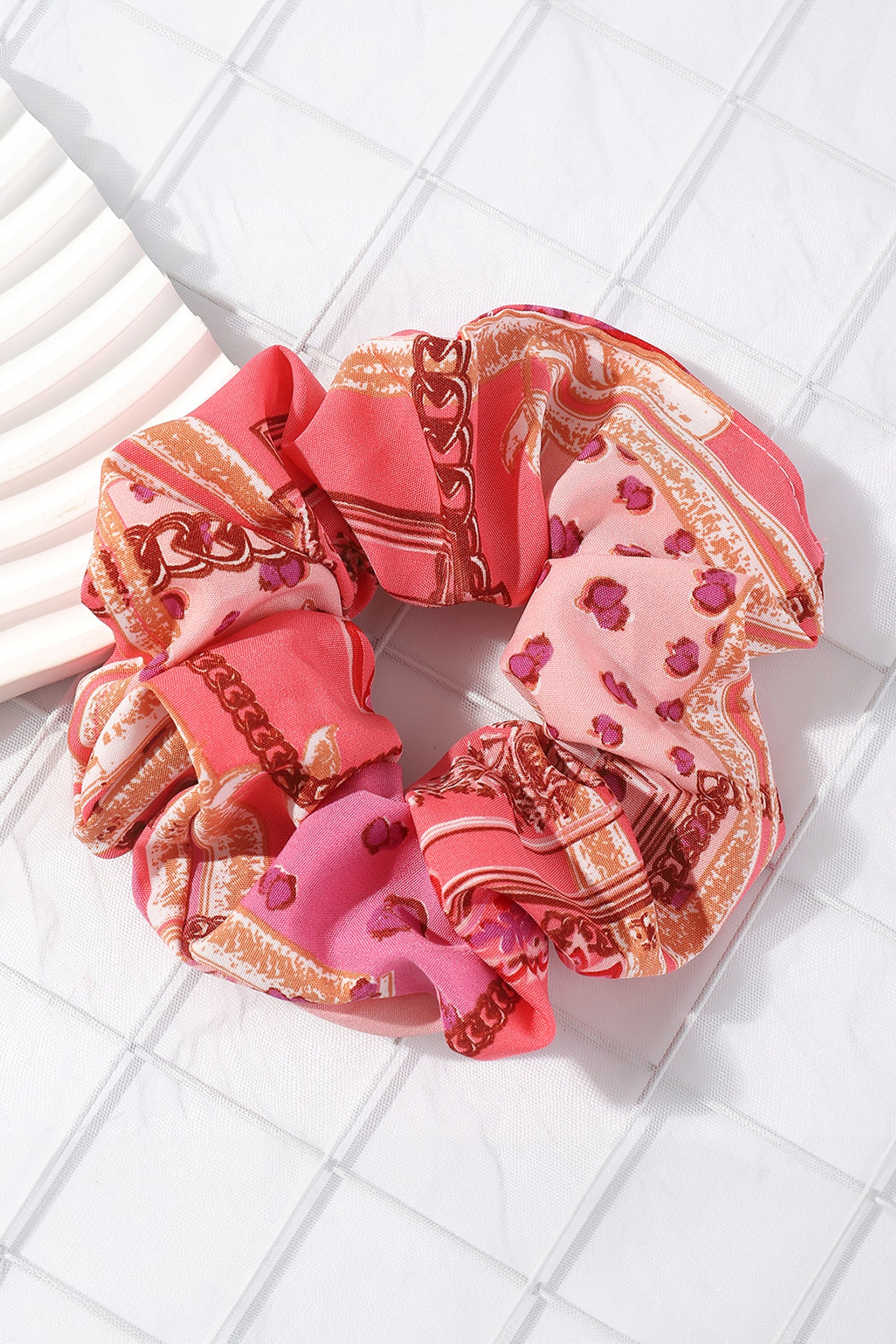 Strawberry Pink Colorful Patterned Scrunchie Hair Tie