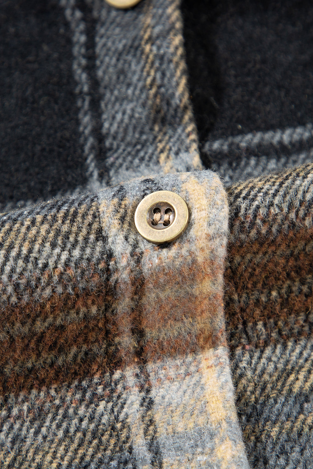 Black Oversize Rounded Hem Plaid Shacket with Slits