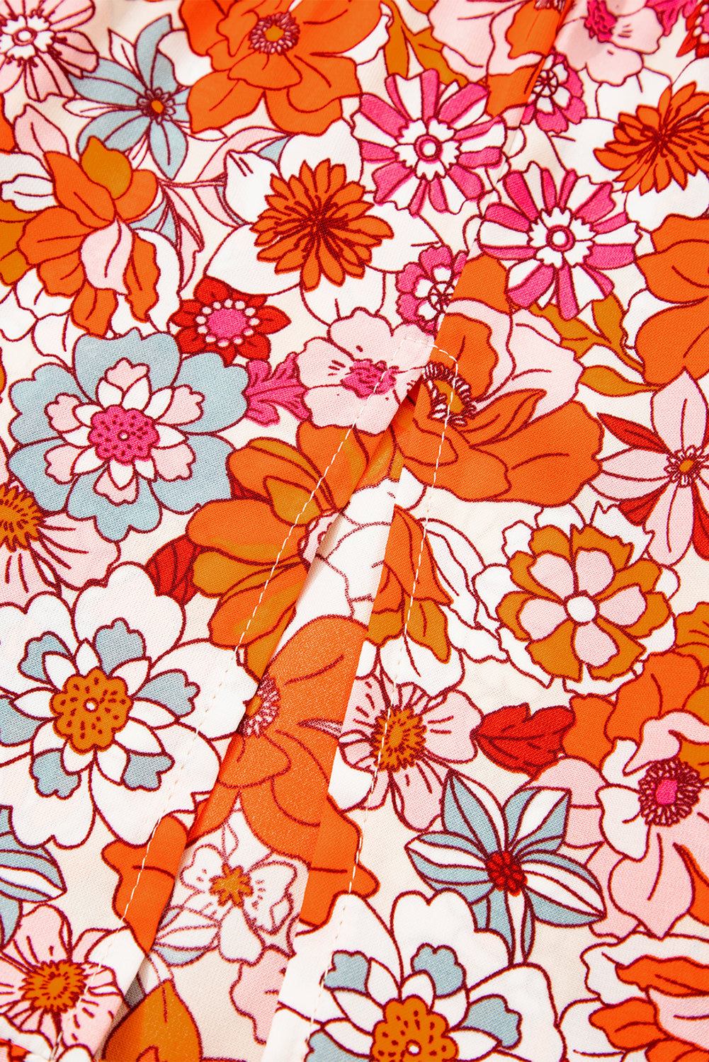 Orange Bohemian Floral Print Tiered Maxi Skirt with Split