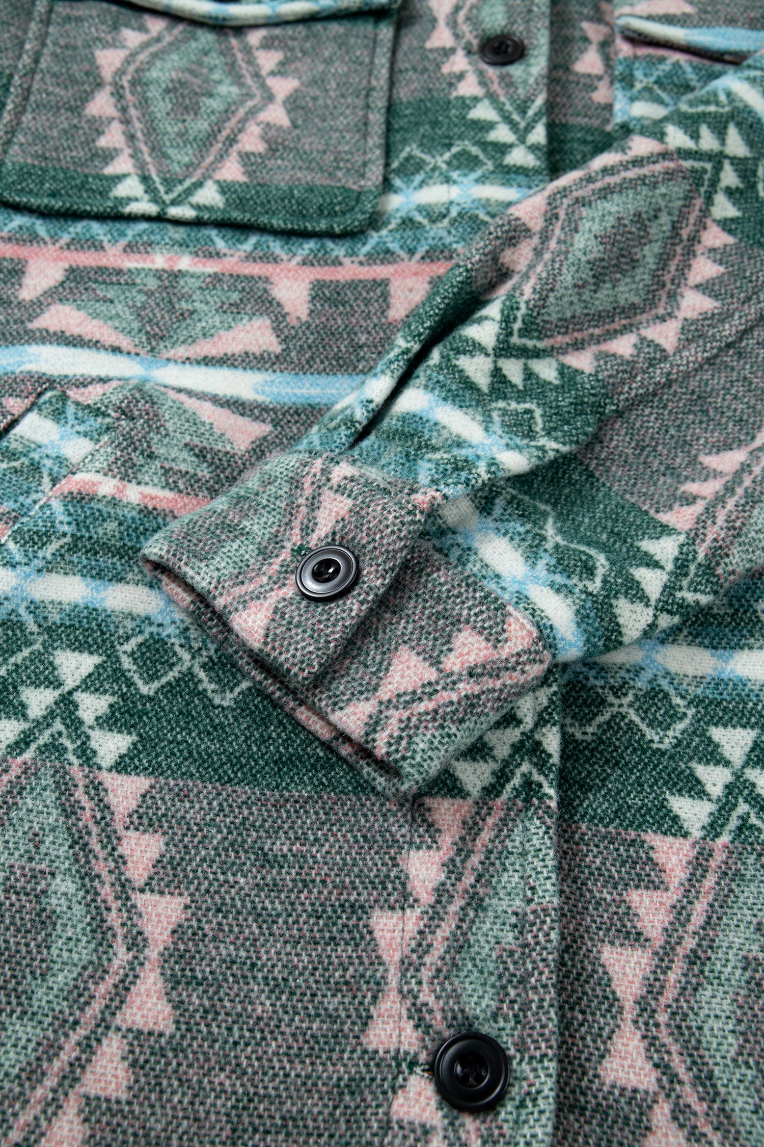 Green Geometric Print Button Front Long Sleeve Shacket