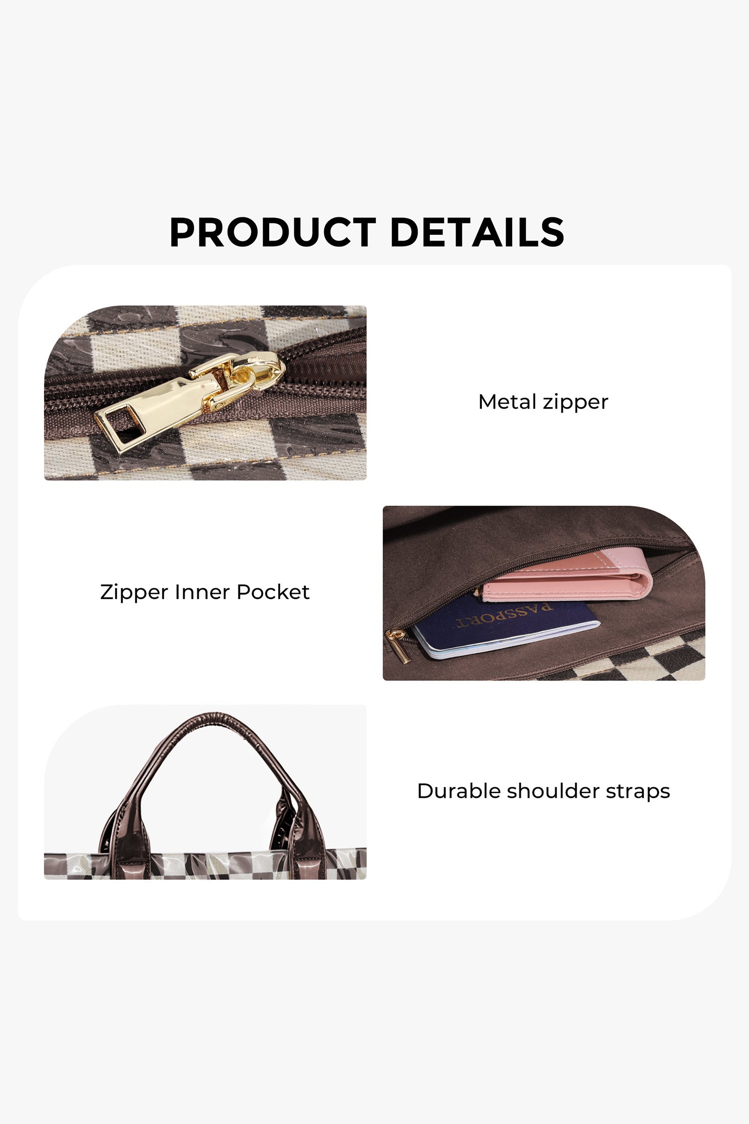 Color black Checkered Glossy PU Leather Tote Bag