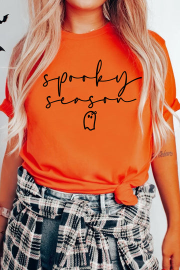 Orange Spooky Season Ghost Graphic Halloween Short Sleeve Tee