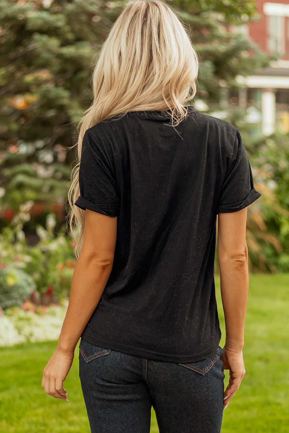 Black Sequin Bow Pumpkin Patched Cotton Blend T Shirt