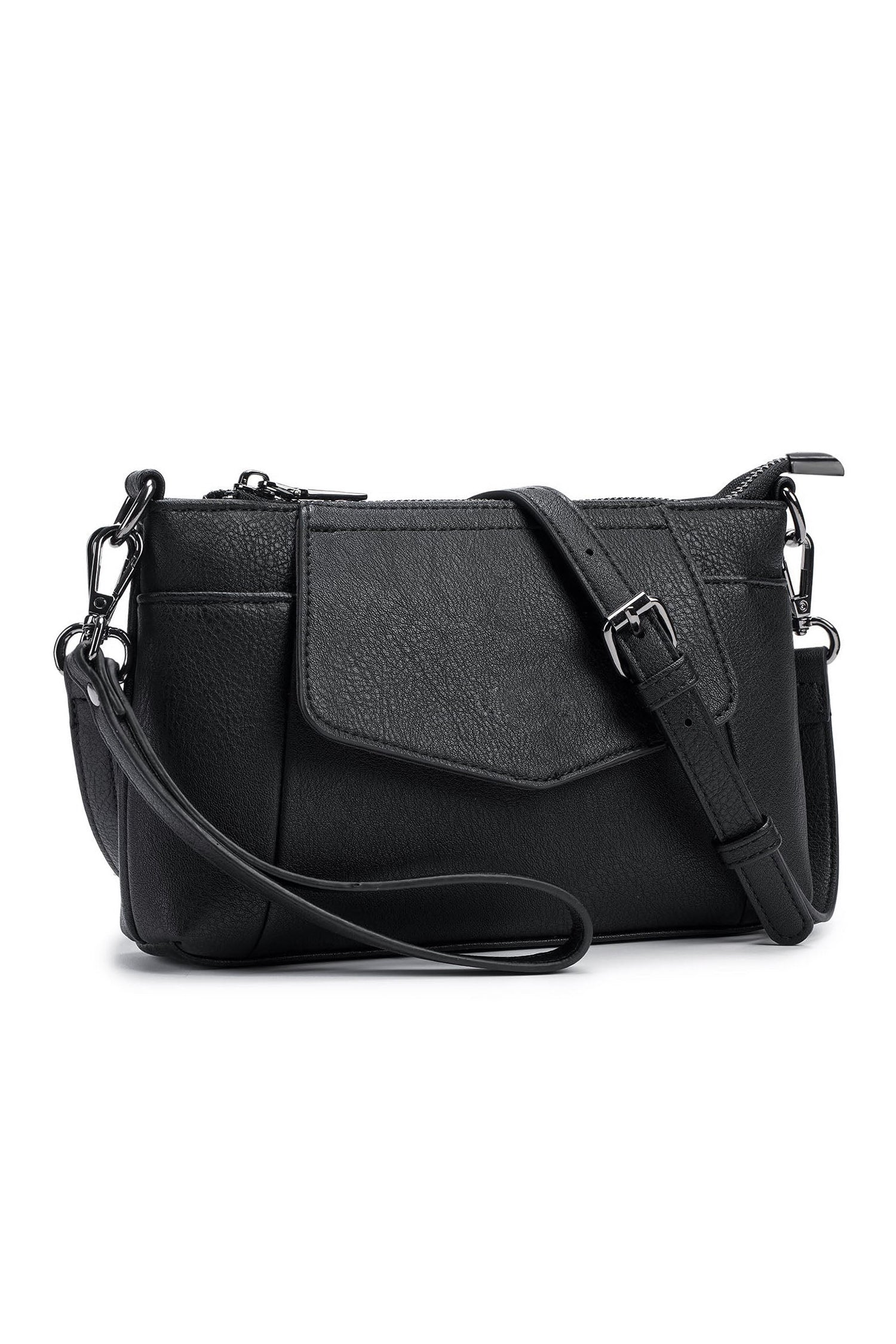 Color black PU Leather Convertible Clutch Single Shoulder Bag