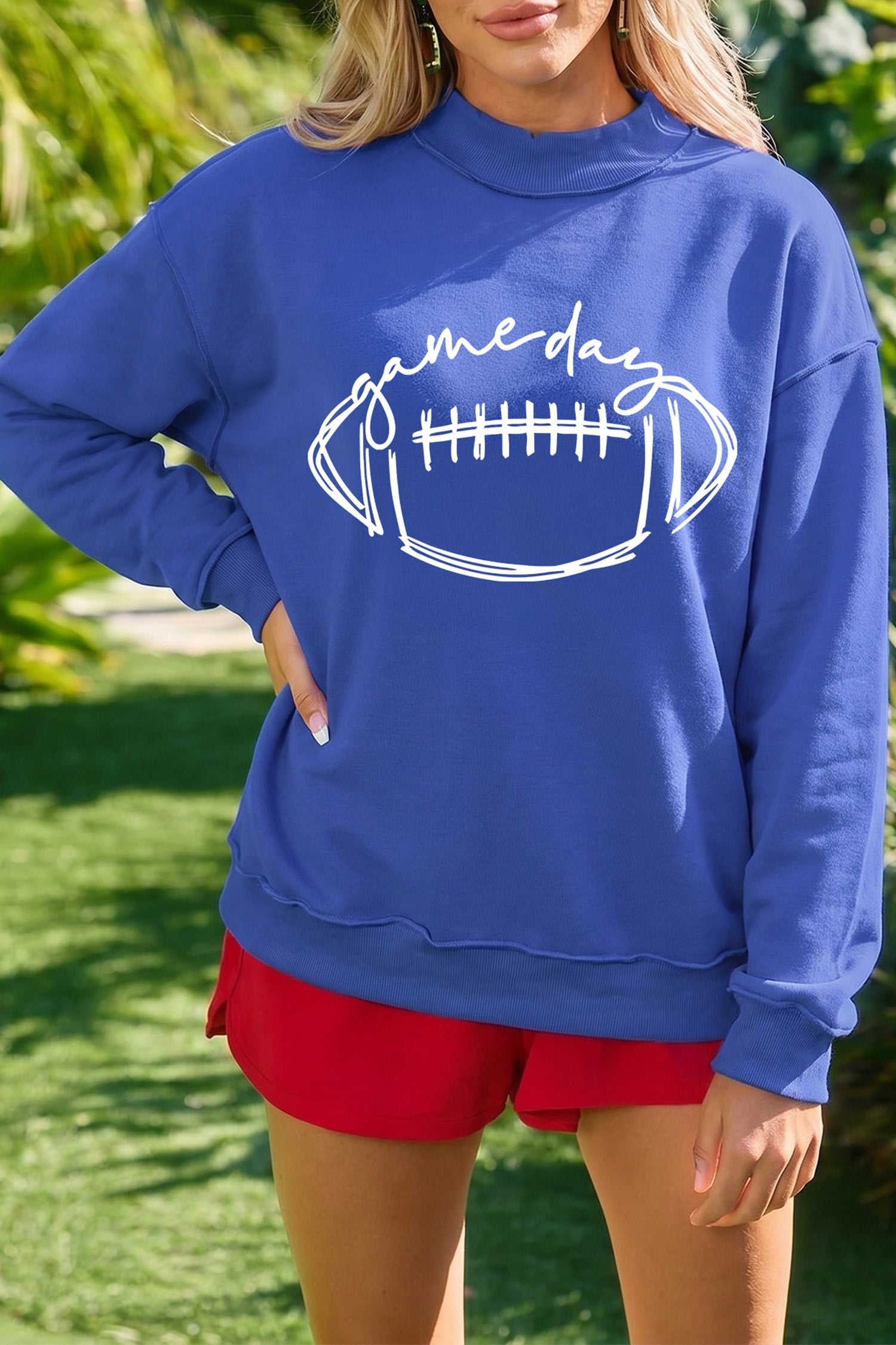 Dark Blue Football Season/Rugby Double Side Printed High Neck Game Day Sweatshirt
