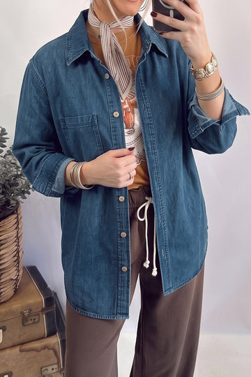Navy Blue Western Tunic Shirt Style Denim Jacket