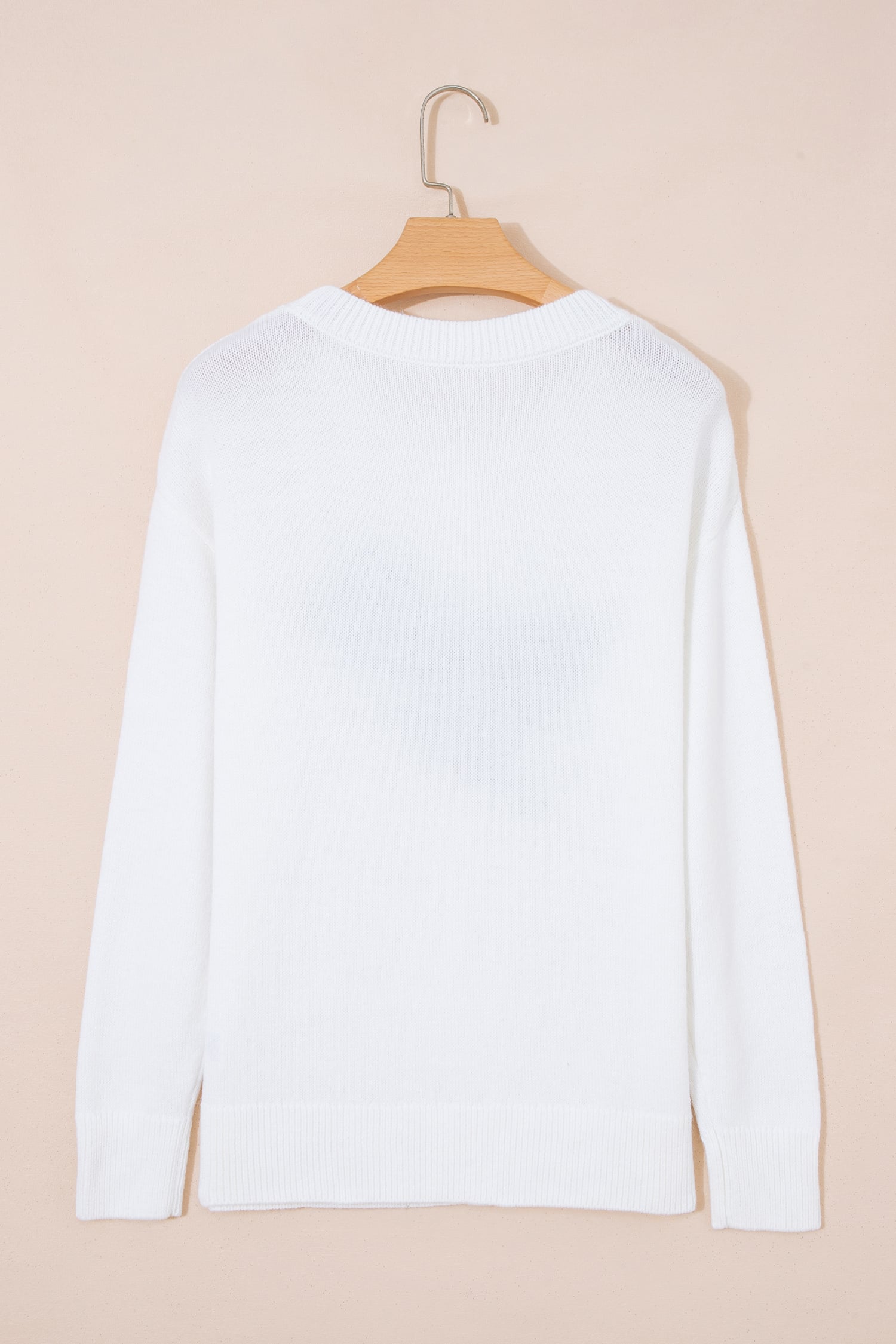 White Drop Shoulder Round Neck Long Sleeve Pullover Sweater
