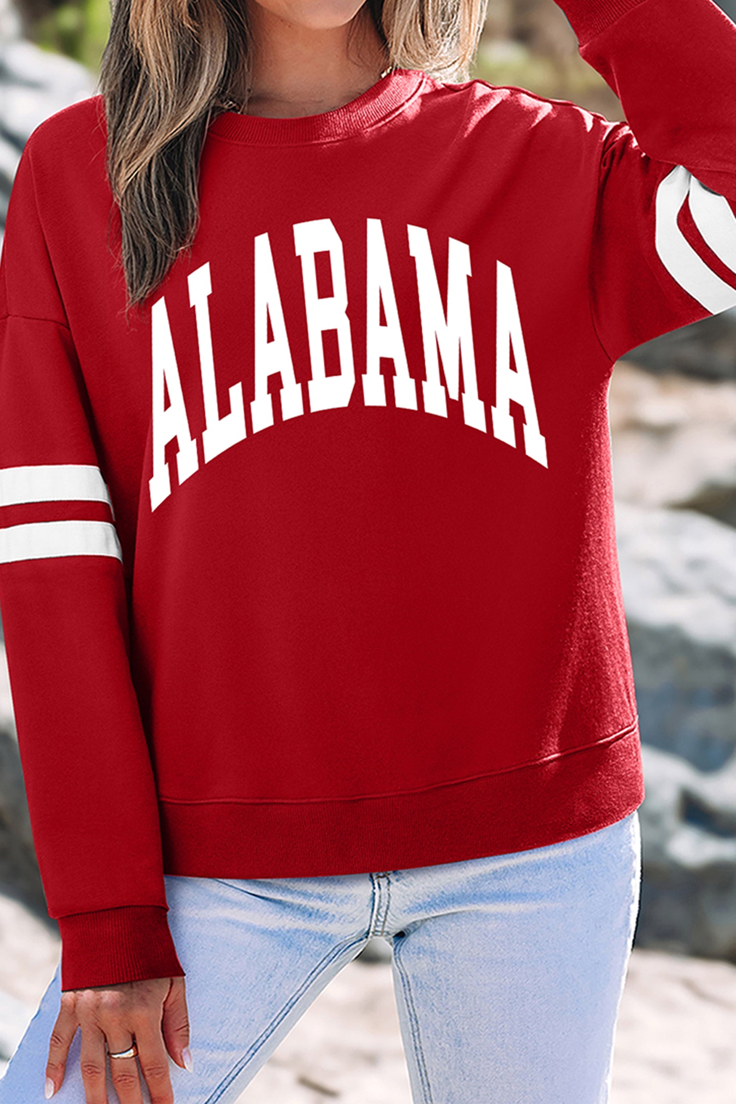 Fiery Red Alabama Letter Print Casual Graphic Sweatshirt
