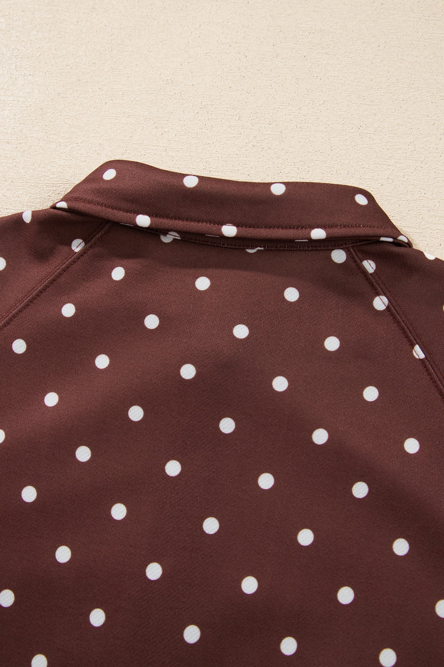 Brown Polka Dot Print Metal Button Collar Casual Pullover Sweatshirt