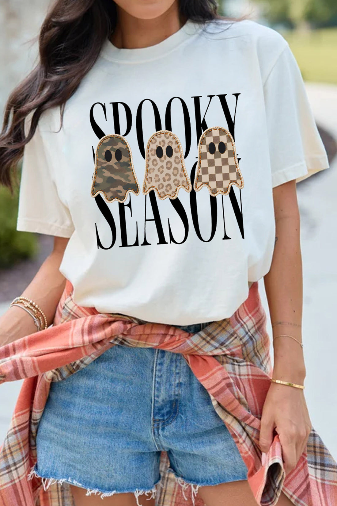 White Spooky Season Ghosts Graphic Short Sleeve Halloween T Shirt