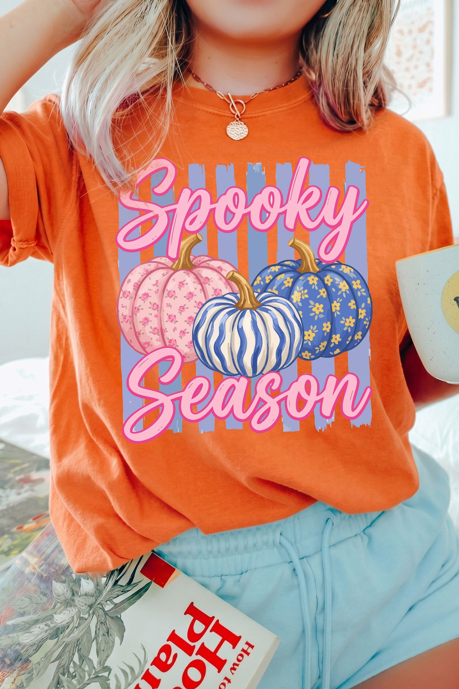 Orange Casual Spooky Season Pumpkin Print Graphic Custom T-Shirt