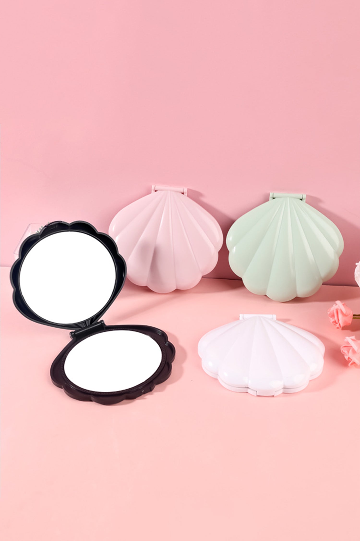 Pink Seashell Mermaid Core Double Sided Makeup Case Mirror