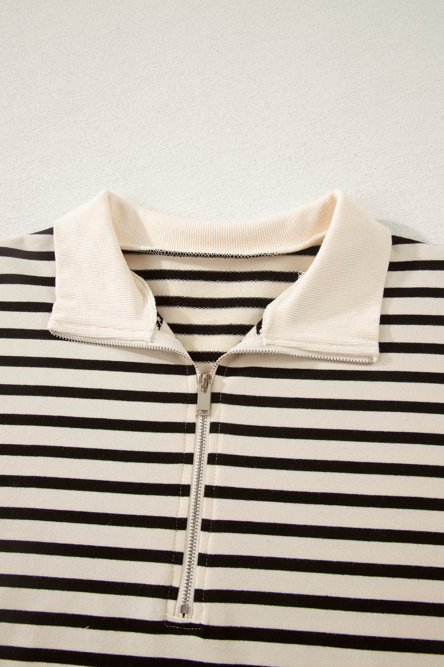 Black Stripe Ribbed Color Block Trim Zip Polo Tee Drawstring Shorts 2pcs Outfit