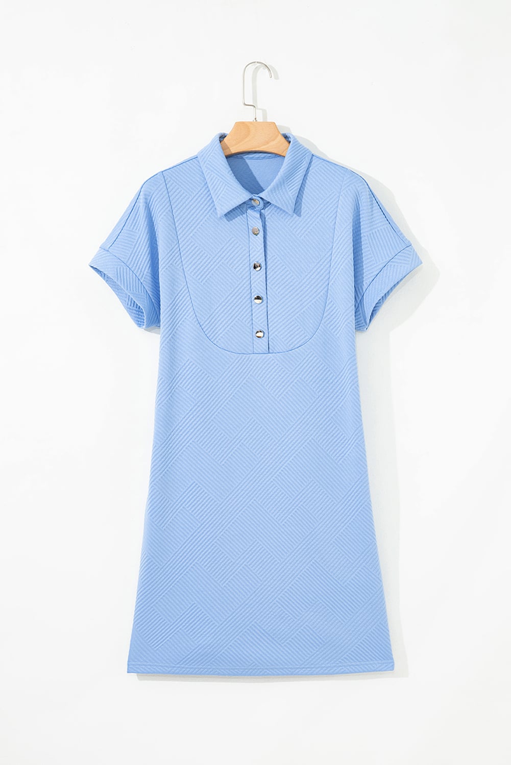 Myosotis Solid Color Textured Short Sleeve A Line Mini Dress