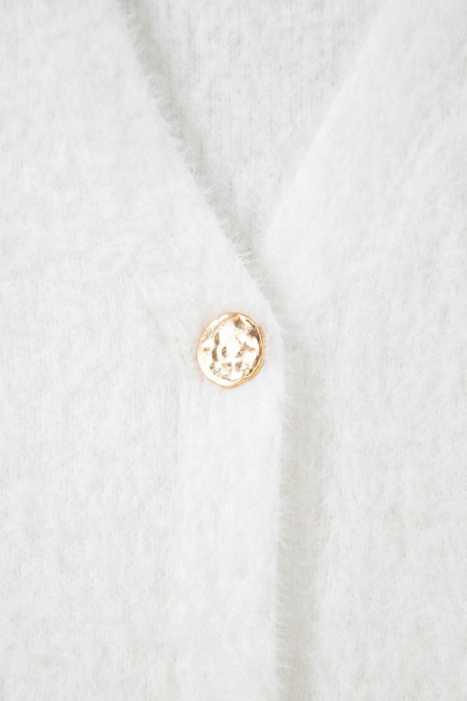 White Fuzzy Buttoned Front Midi Solid Cardigan