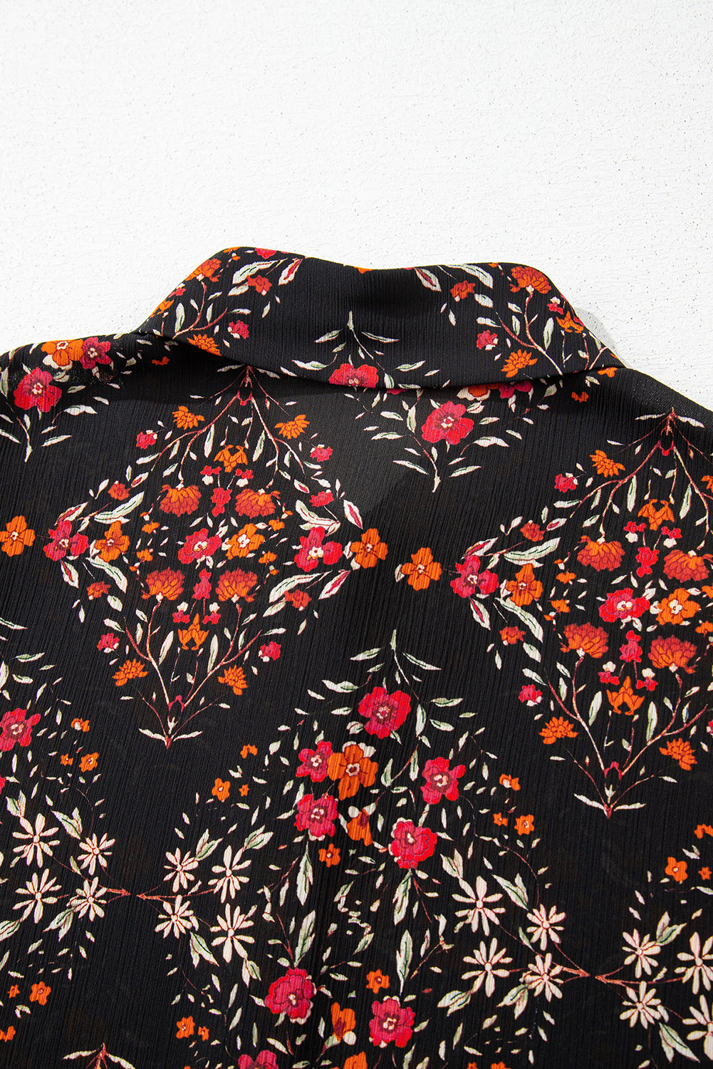 Black Floral Print Wide Short Sleeve Loose Shirt