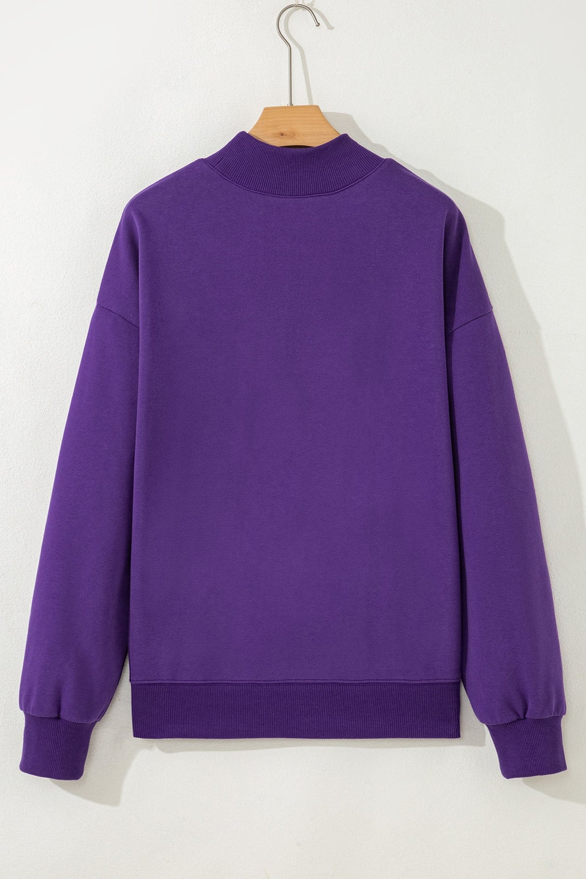 Tillandsia Purple Game Day Sequin Rugby Pattern Mock Neck Baggy Sweatshirt