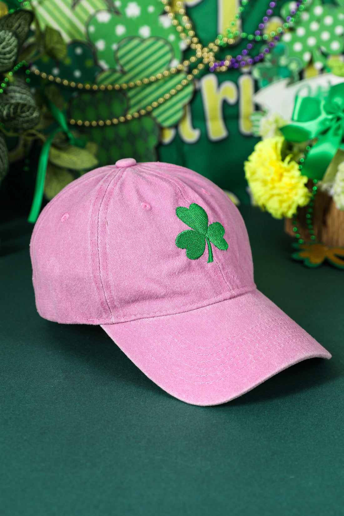 Pink St Patricks Shamrock Embroidered Baseball Cap