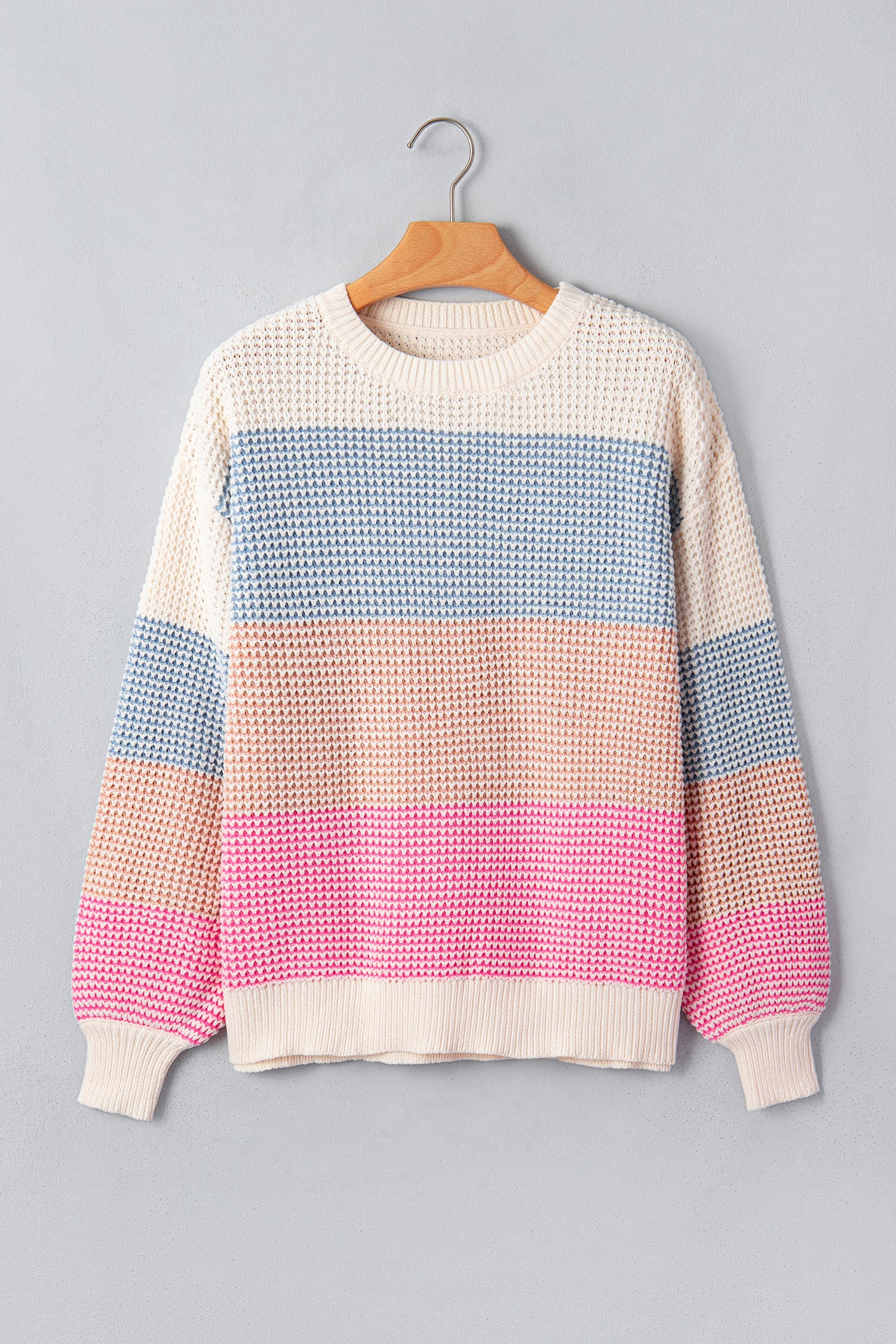 Light Blue Drop Shoulder Round Neck Long Sleeve Pullover Sweater