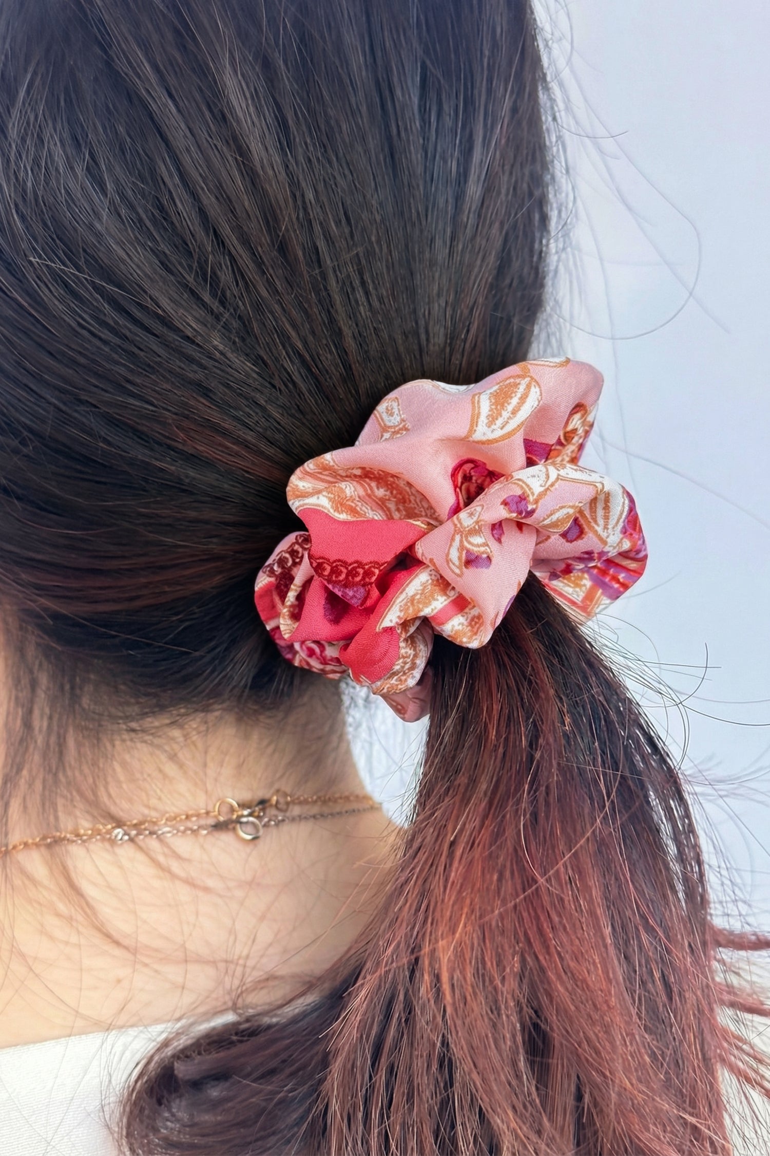 Strawberry Pink Colorful Patterned Scrunchie Hair Tie