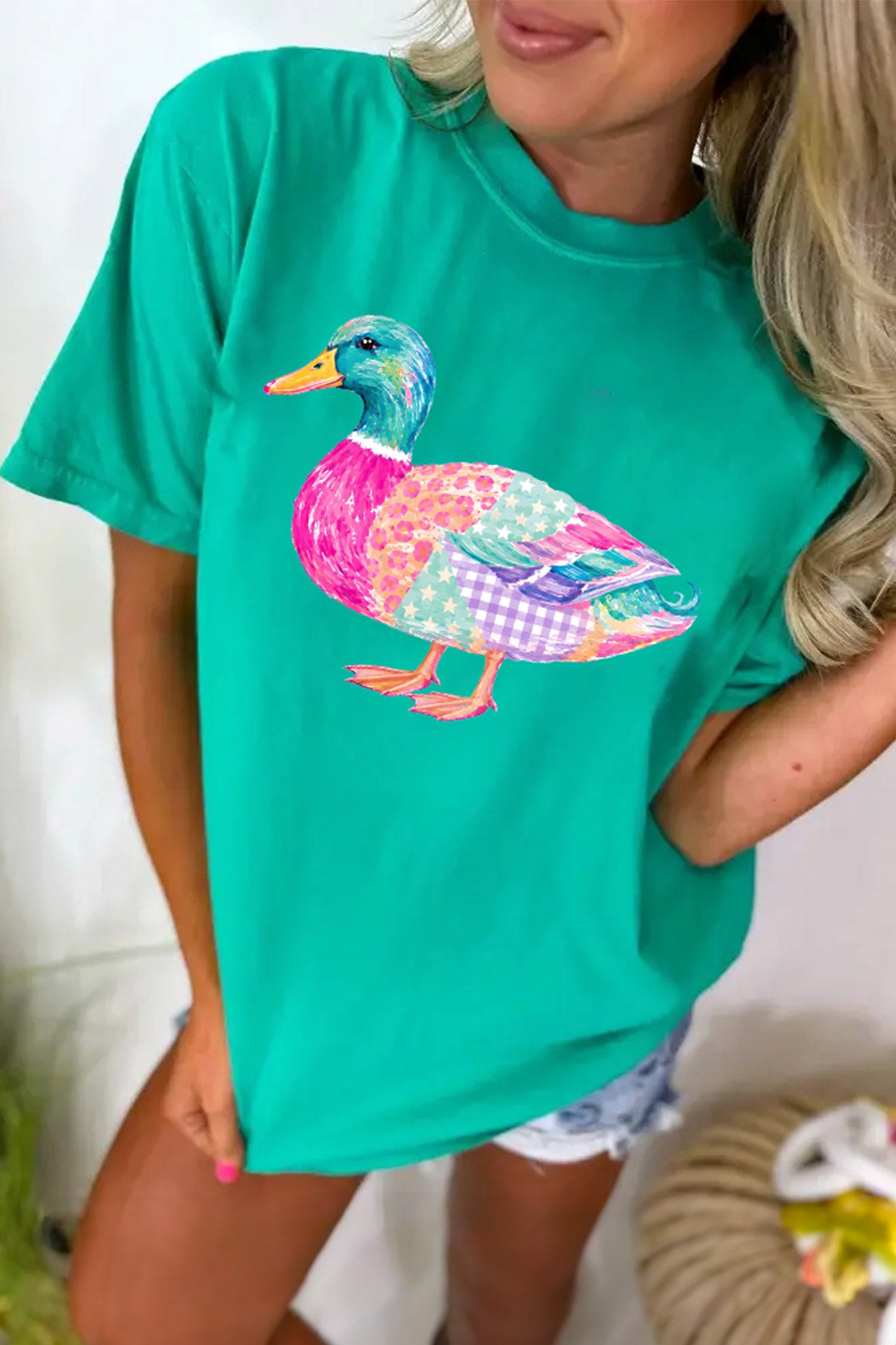 Mint Green Vibrant Mallard Duck Graphic Western T Shirt