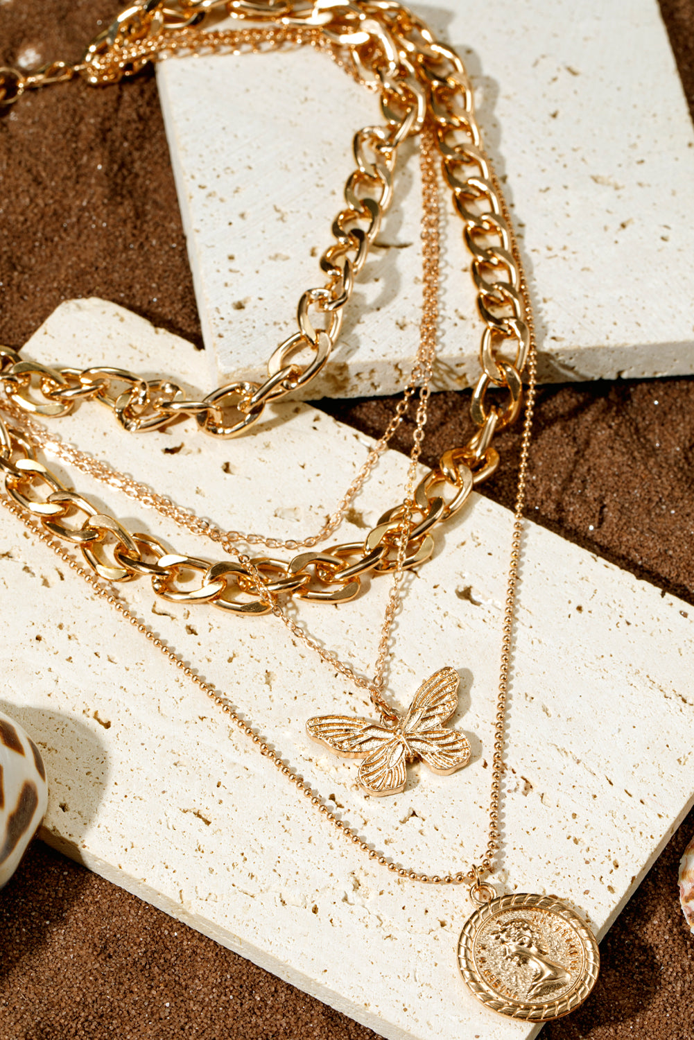 Gold Plated Alloy Multilayer Butterfly Charm Necklace