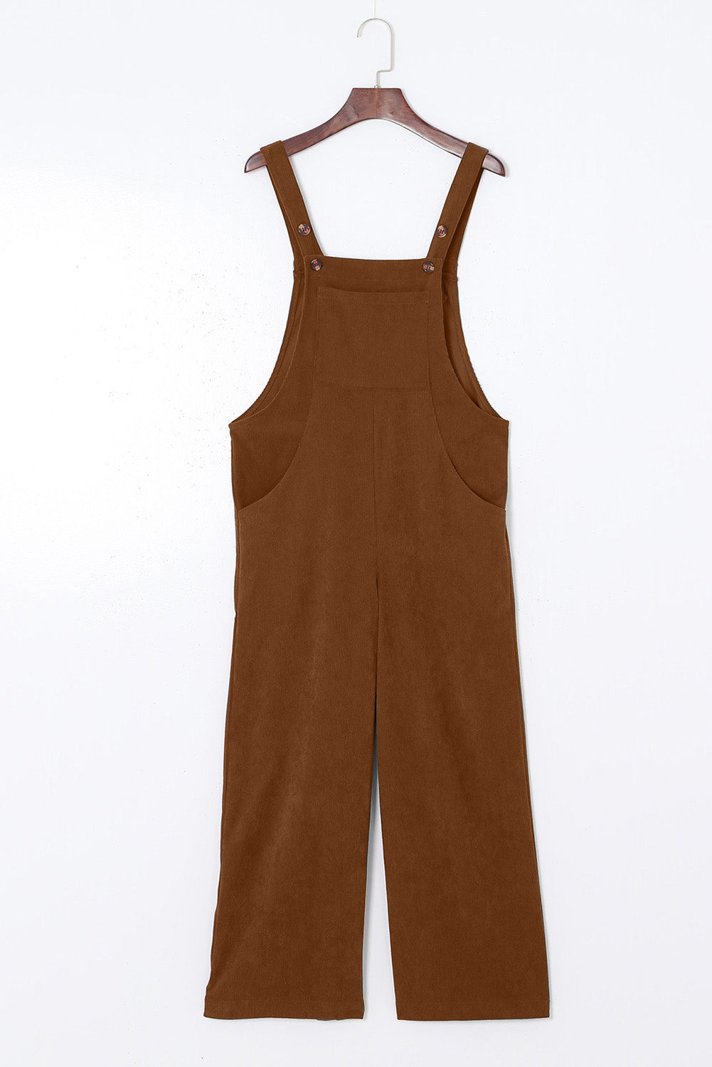 Brown Solid Color Corduroy Wide Leg Bib Overalls