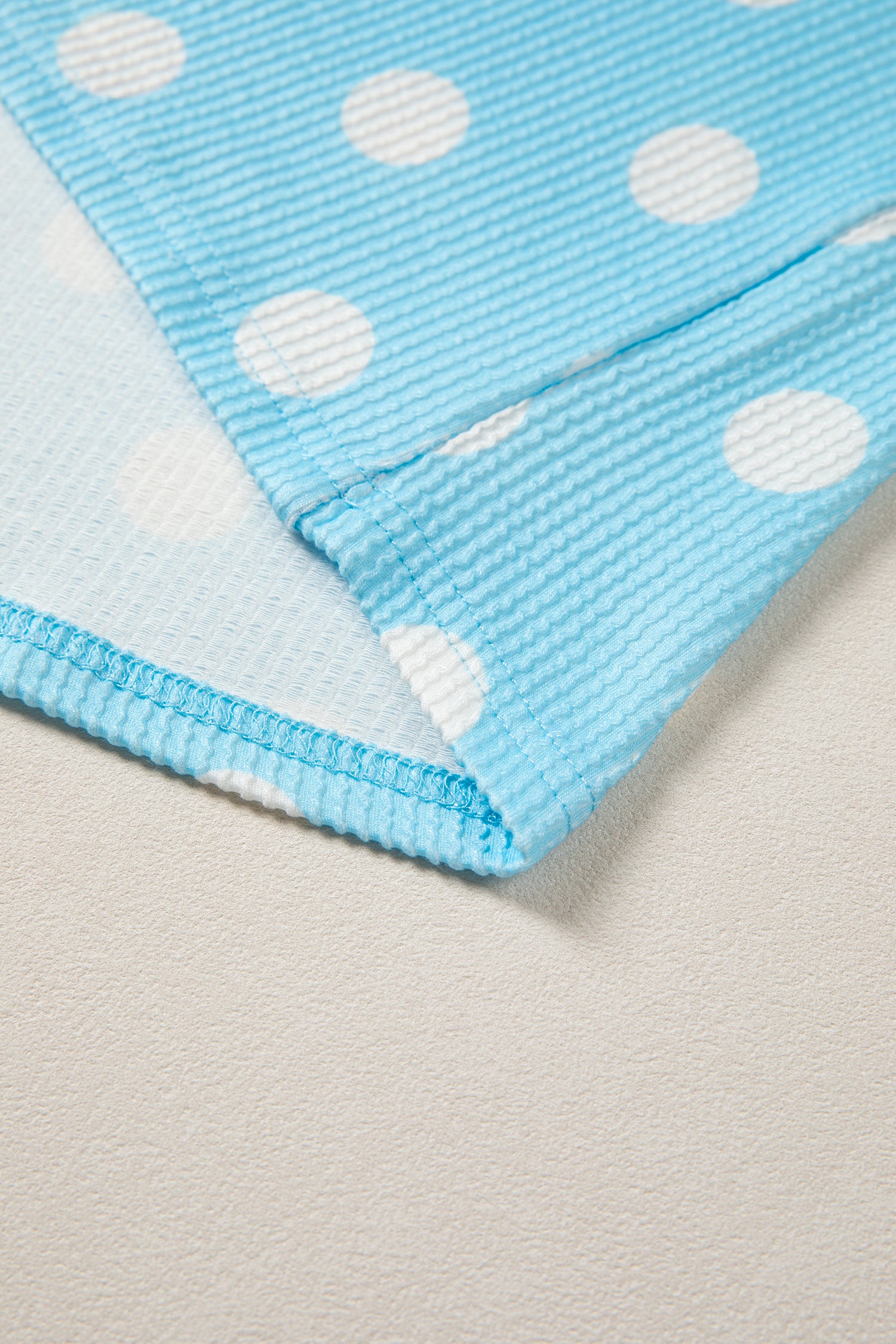 Sky Blue Polka Dot Patch Pocket Twisted Ribbed Top
