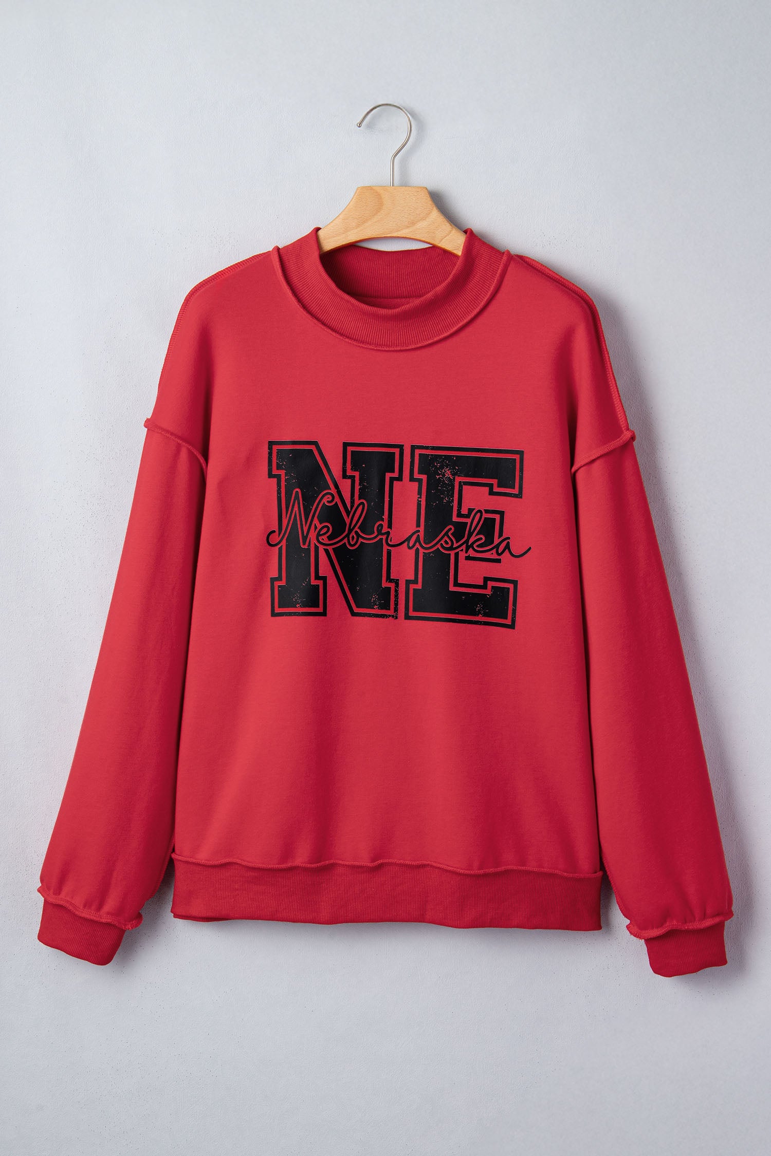 Racing Red NEBRASKA Double Side Printed Mock Neck Reversible Sweatshirt