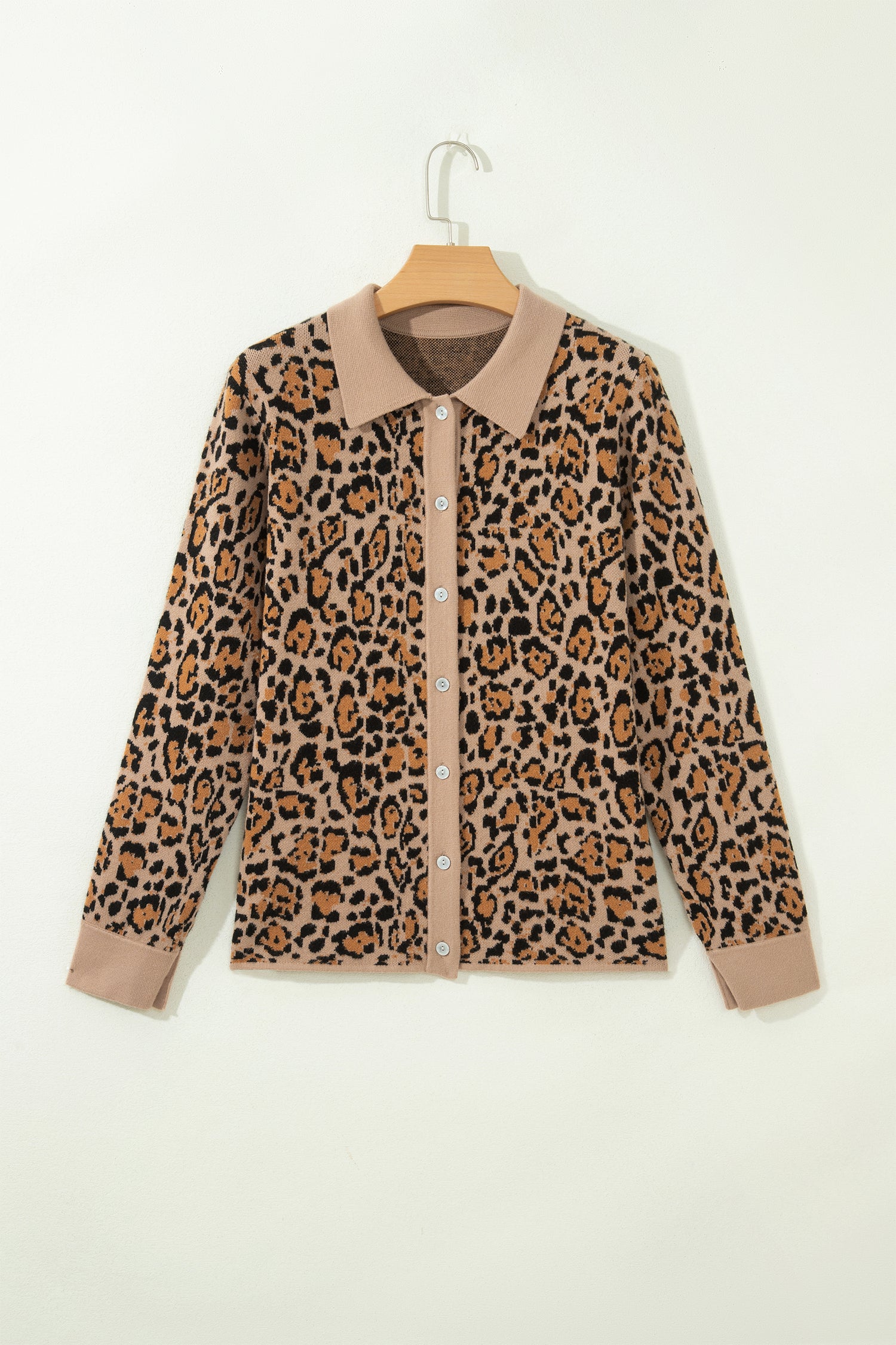 Brown Leopard Print Button-Up Cardigan Long Sleeve Cardigans