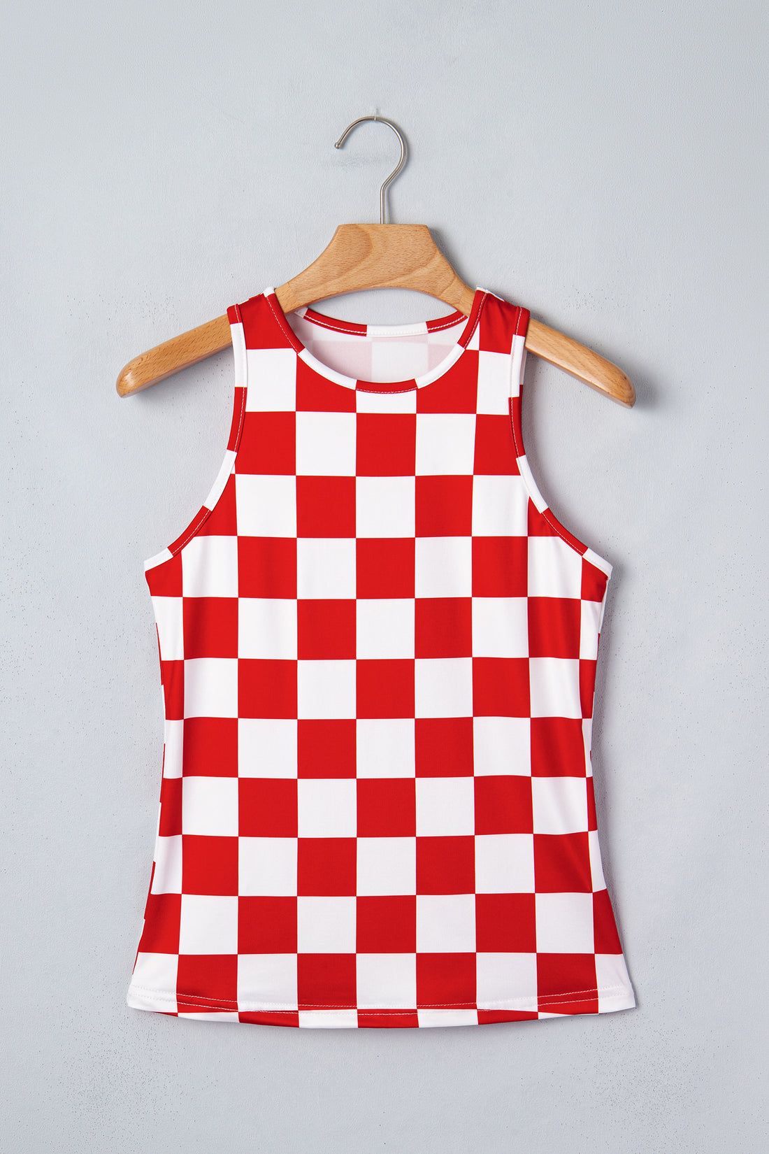 Red Checkerboard Printed Slim Tank Top