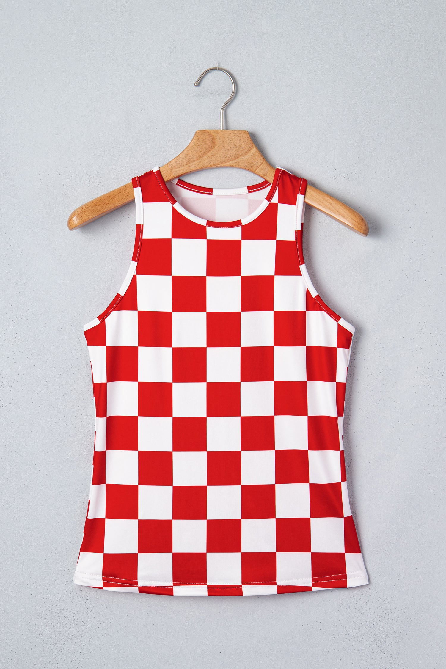 Red Checkerboard Printed Slim Tank Top