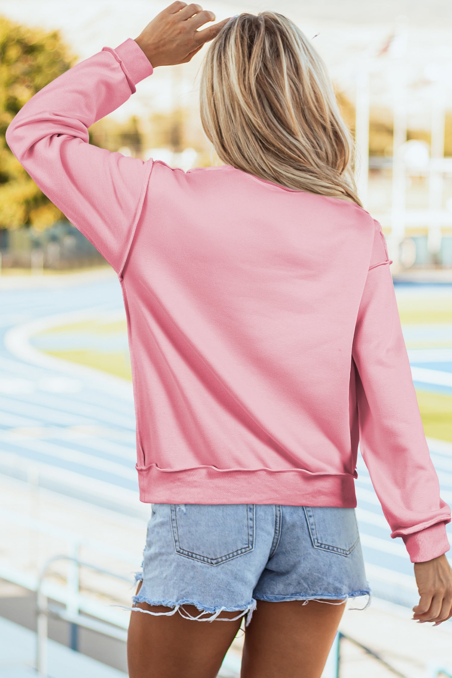 Light Pink Oversize Drop Shoulder Reversible Mock Neck Sweatshirt