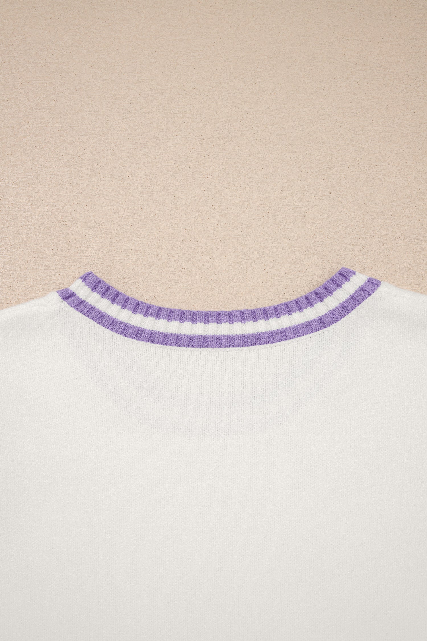 White Mardi Gras Tinsel Letter Graphic Short Sleeve Sweater