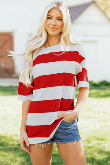 Racing Red Striped Color Block Oversize Tunic Tee