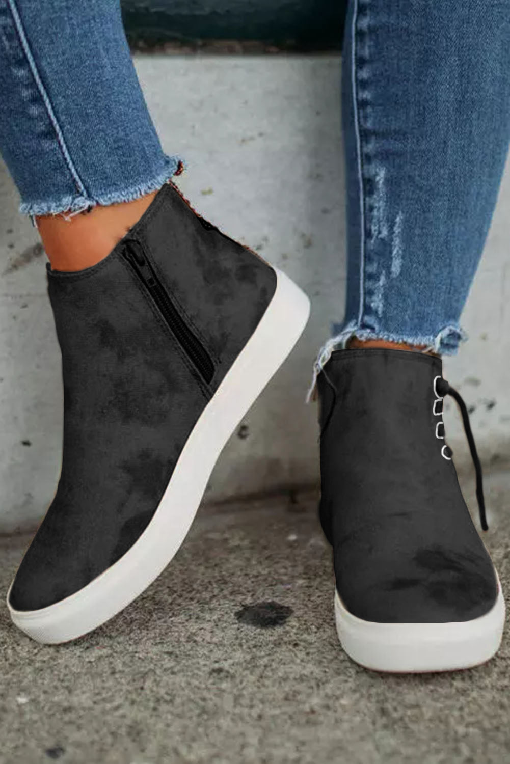 Black High Top Drawstring Zipped Slip-on Sneakers