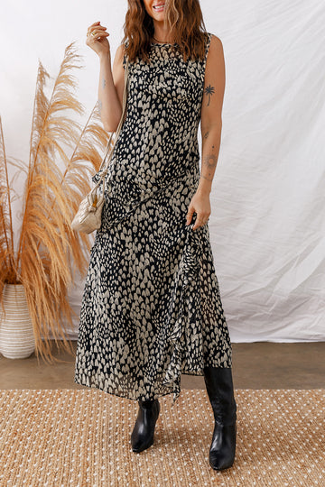 Black Printed Sleeveless Maxi Dress