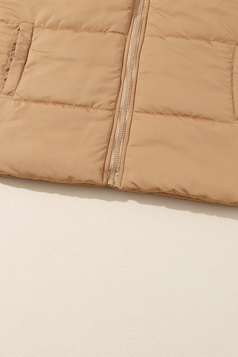 Khaki Oversized Stand Collar Zip Winter Vest