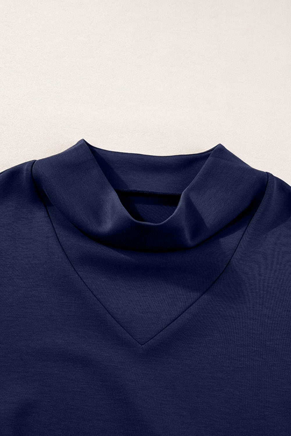 Navy Blue Solid Color Cowl Neck Drawstring Pullover Wide Leg Athleisure Pants Set