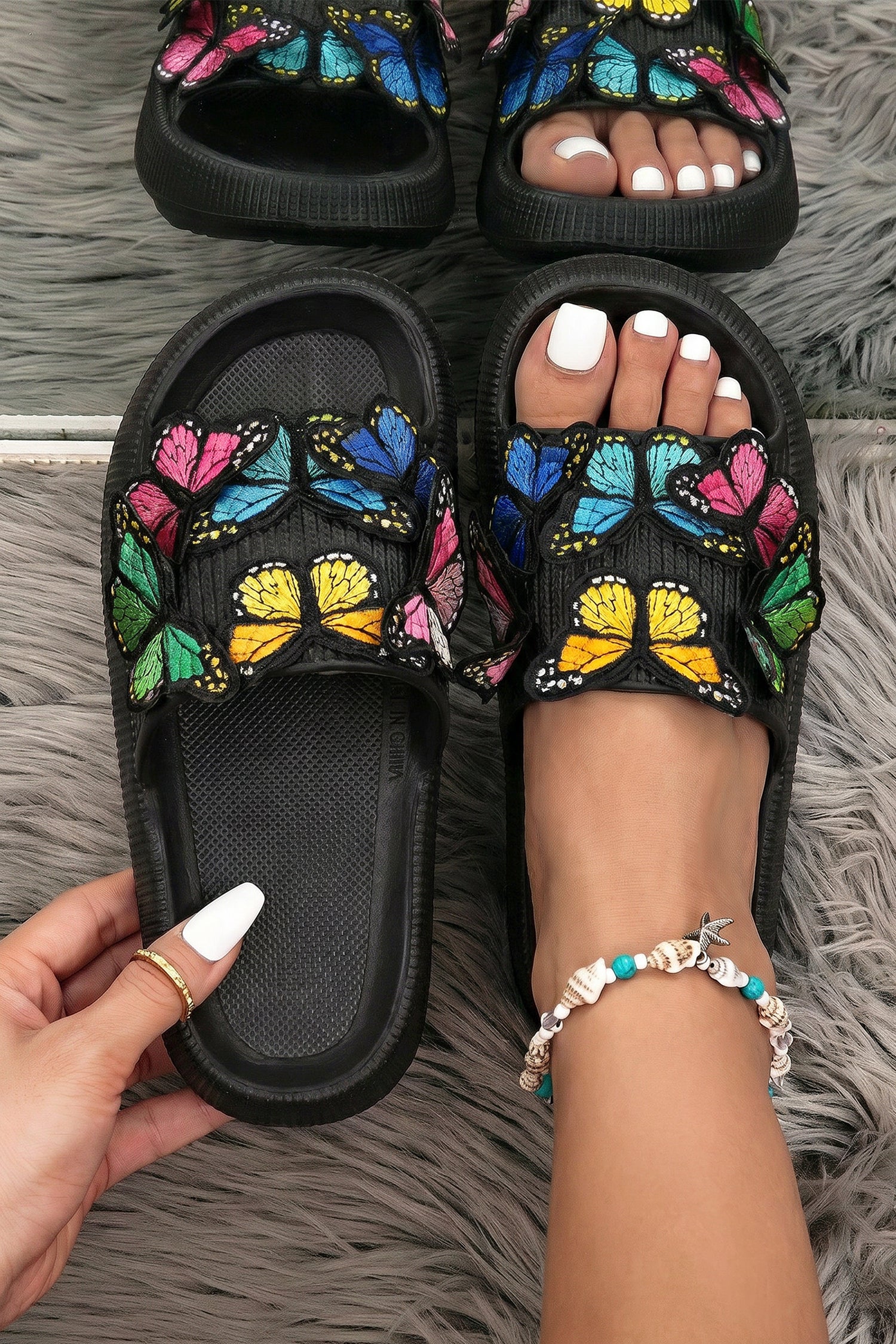 Color black 3D Butterfly Patch Detail Casual EVA Slippers