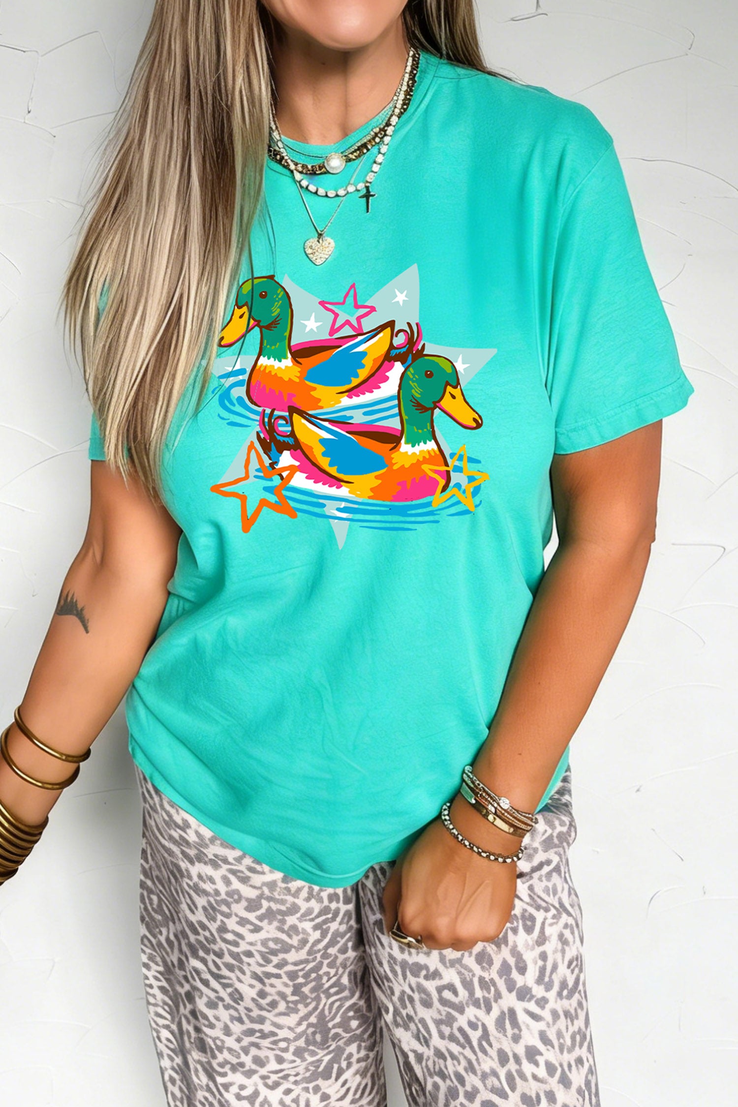 Mint Green Western Duck Graphic Casual Summer T Shirt
