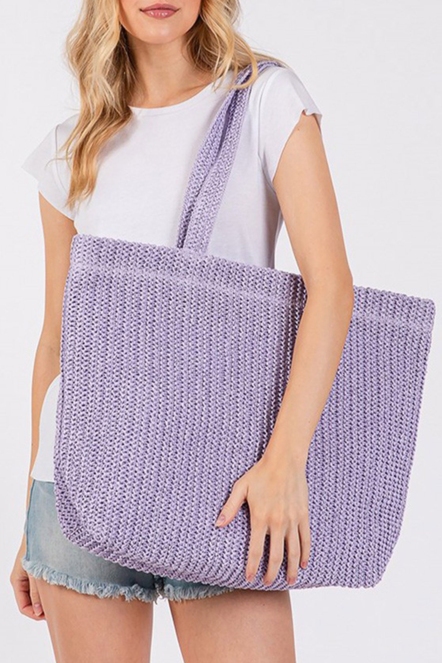Wisteria Solid Color Straw Woven Summer Beach Tote Bag