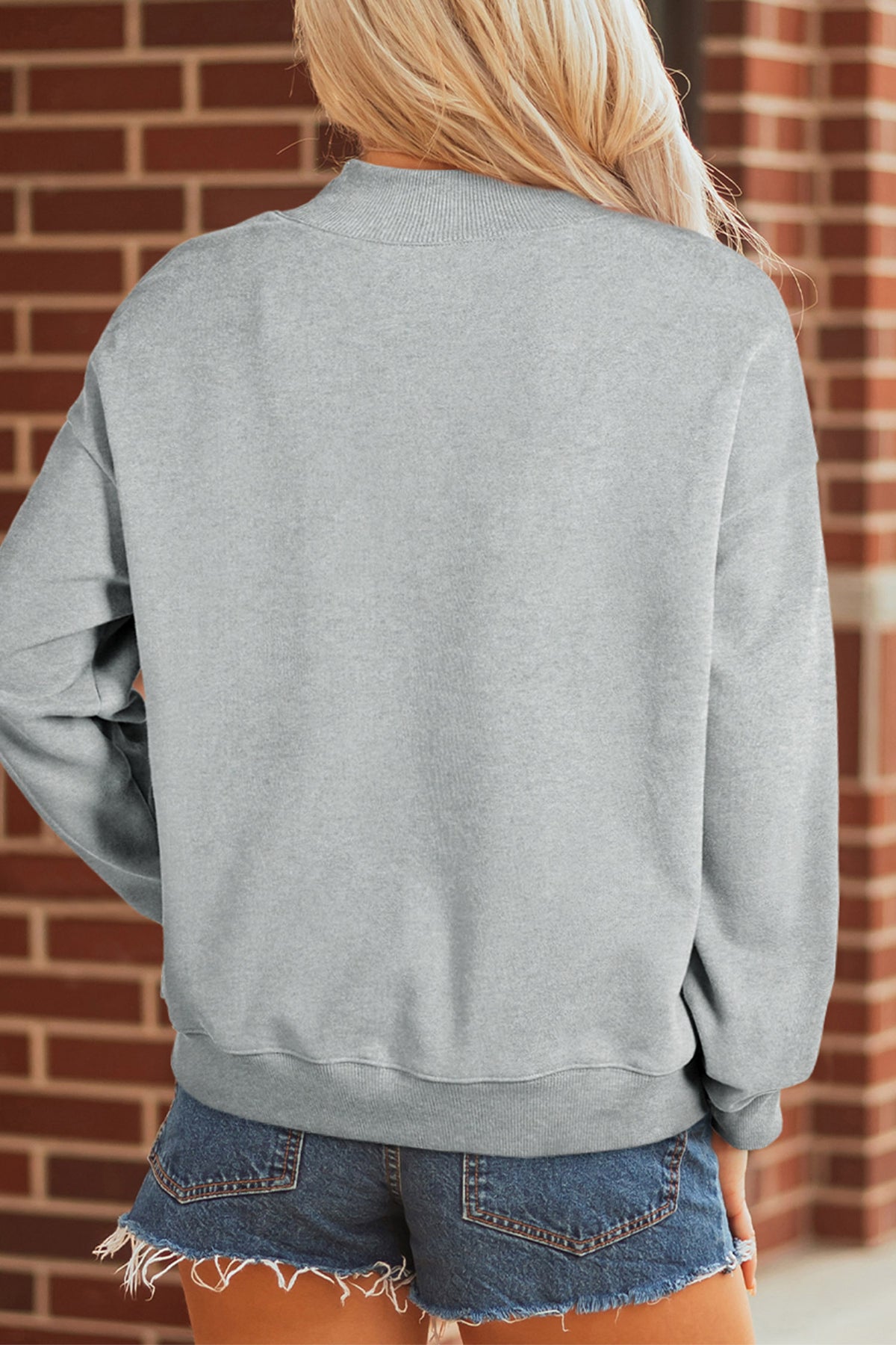 Gray Mallard Patchwork Mock Neck Pullover Sweatshirt