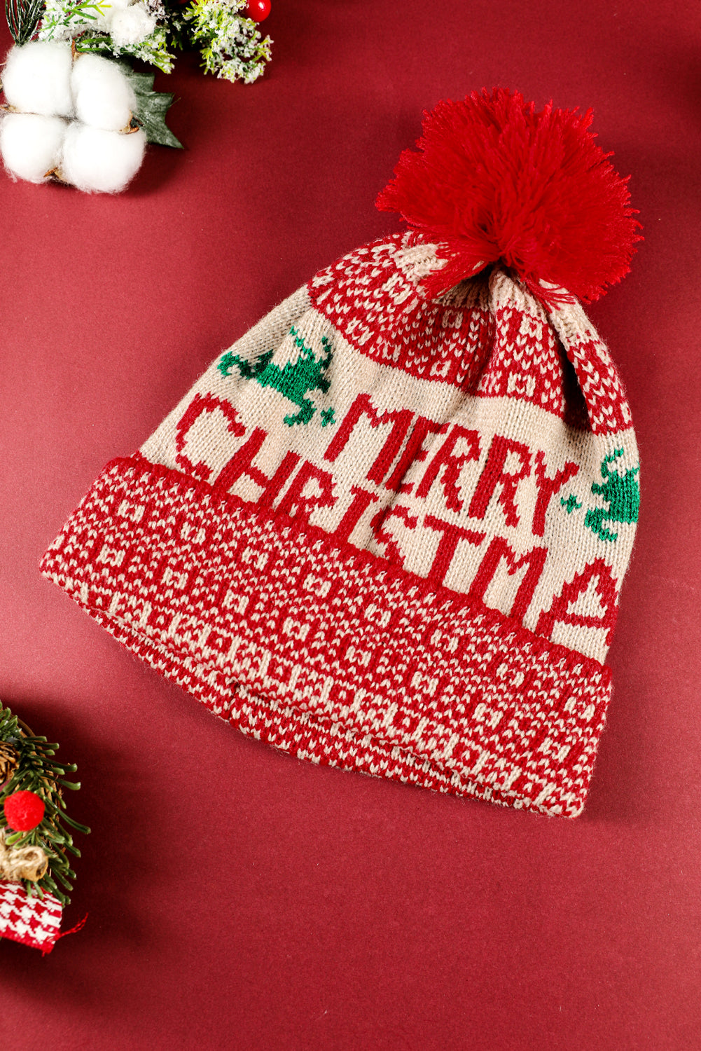 Fiery Red MERRY CHRISTMAS Winter Beanie Hat